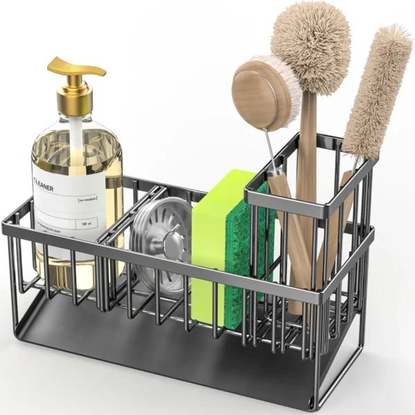 OWNSWING Kitchen Sink Caddy Sponge Holder Organizer and Storage with High Brush Holder Rustproof Kitchen Gadgets Rack