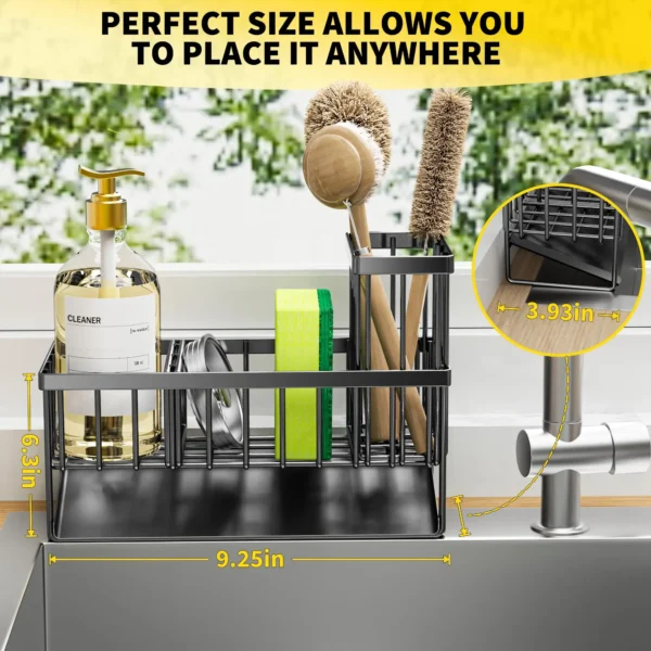 OWNSWING Kitchen Sink Caddy Sponge Holder Organizer and Storage with High Brush Holder Rustproof Kitchen Gadgets Rack