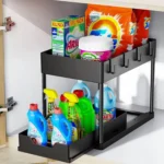 Adjustable Height Under Sink Organizer Pull Out Bathroom Cabinet Storage Rack 2 Tier Under Kitchen Sink Organizer