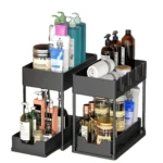 Adjustable Height Under Sink Organizer Pull Out Bathroom Cabinet Storage Rack 2 Tier Under Kitchen Sink Organizer