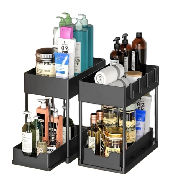 Adjustable Height Under Sink Organizer Pull Out Bathroom Cabinet Storage Rack 2 Tier Under Kitchen Sink Organizer