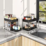 Adjustable Height Under Sink Organizer Pull Out Bathroom Cabinet Storage Rack 2 Tier Under Kitchen Sink Organizer