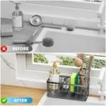 OWNSWING Kitchen Sink Caddy Sponge Holder Organizer and Storage with High Brush Holder Rustproof Kitchen Gadgets Rack