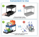 Adjustable Height Under Sink Organizer Pull Out Bathroom Cabinet Storage Rack 2 Tier Under Kitchen Sink Organizer