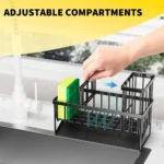 OWNSWING Kitchen Sink Caddy Sponge Holder Organizer and Storage with High Brush Holder Rustproof Kitchen Gadgets Rack