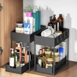 Adjustable Height Under Sink Organizer Pull Out Bathroom Cabinet Storage Rack 2 Tier Under Kitchen Sink Organizer