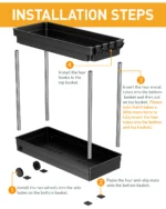 Adjustable Height Under Sink Organizer Pull Out Bathroom Cabinet Storage Rack 2 Tier Under Kitchen Sink Organizer